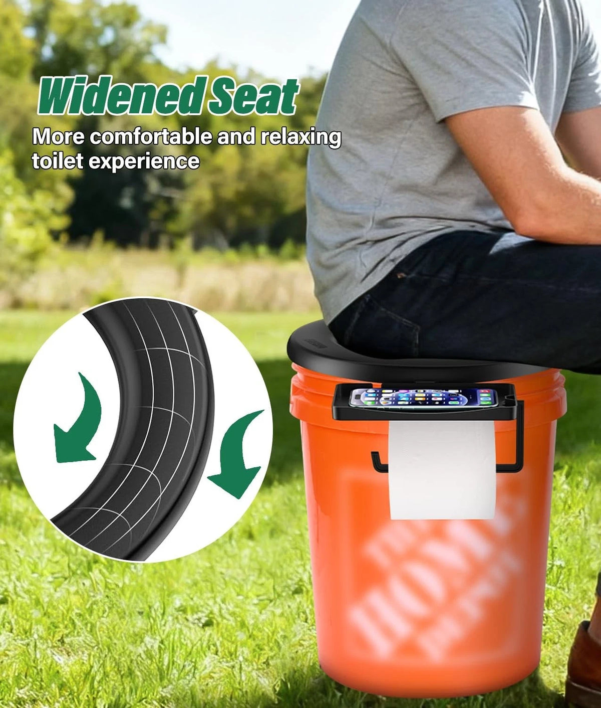 Portable Bucket Toilet Seat for 5 Gal Buckets with TP Holder