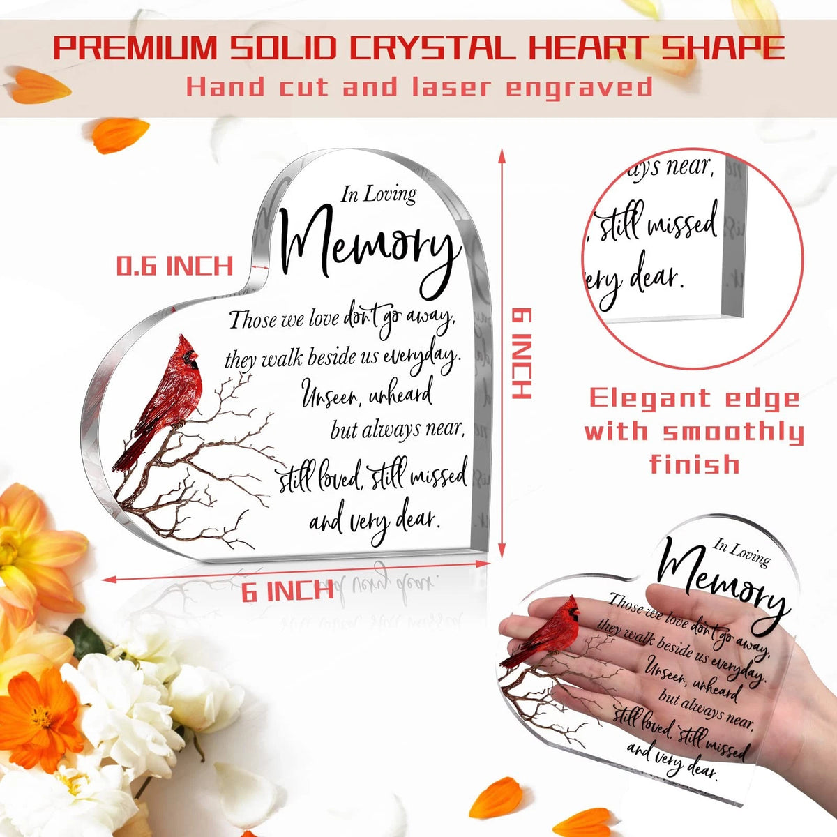 6 x 6 Inch Red Cardinal Memorial Sympathy Gift