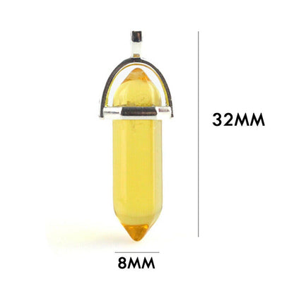 80X Hexagonal Glass Pointed Quartz Energy Necklace Pendant