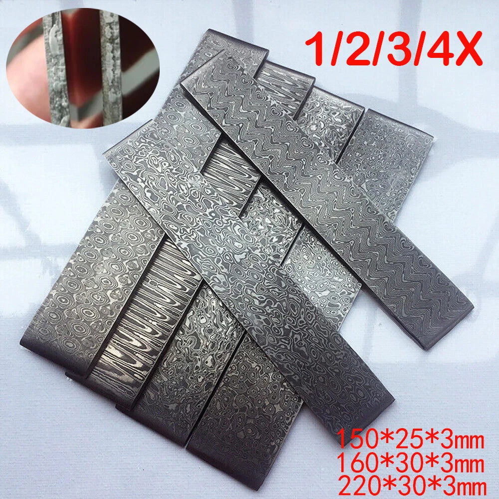 Set of 3 VG10 Damascus Steel Billet Bars for Knife Blade Blanks (150/160/220mm)