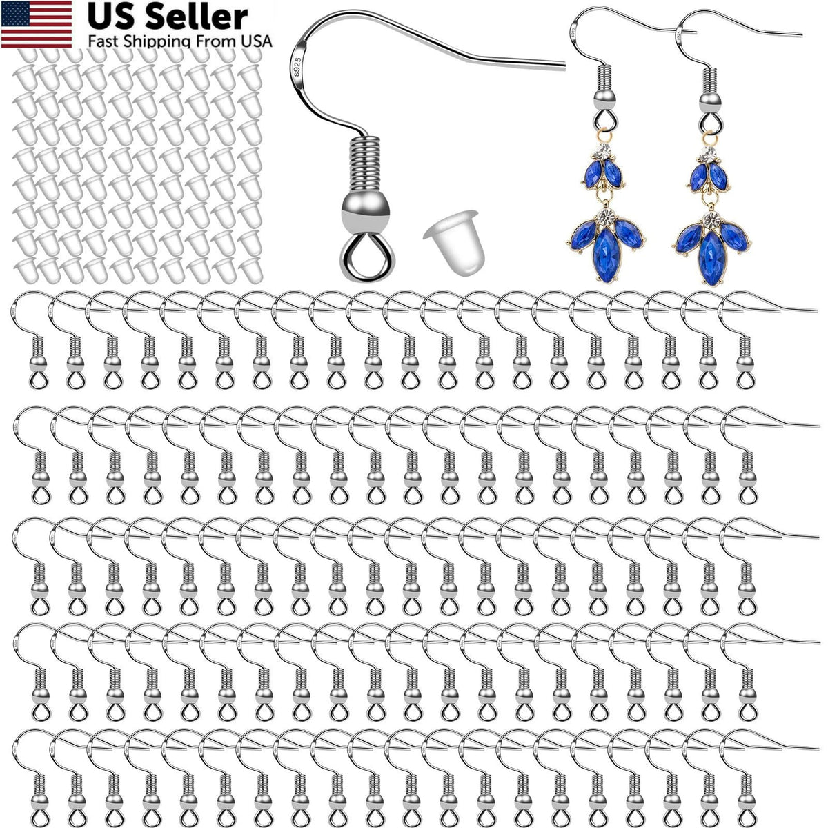 150 Pairs Earring Hooks for Fish Hook Earrings (925 Sterling Silver)