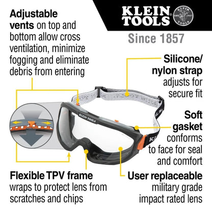 Safety Goggles for Klein Tools (One Size) - Clear Lens, Black/Orange
