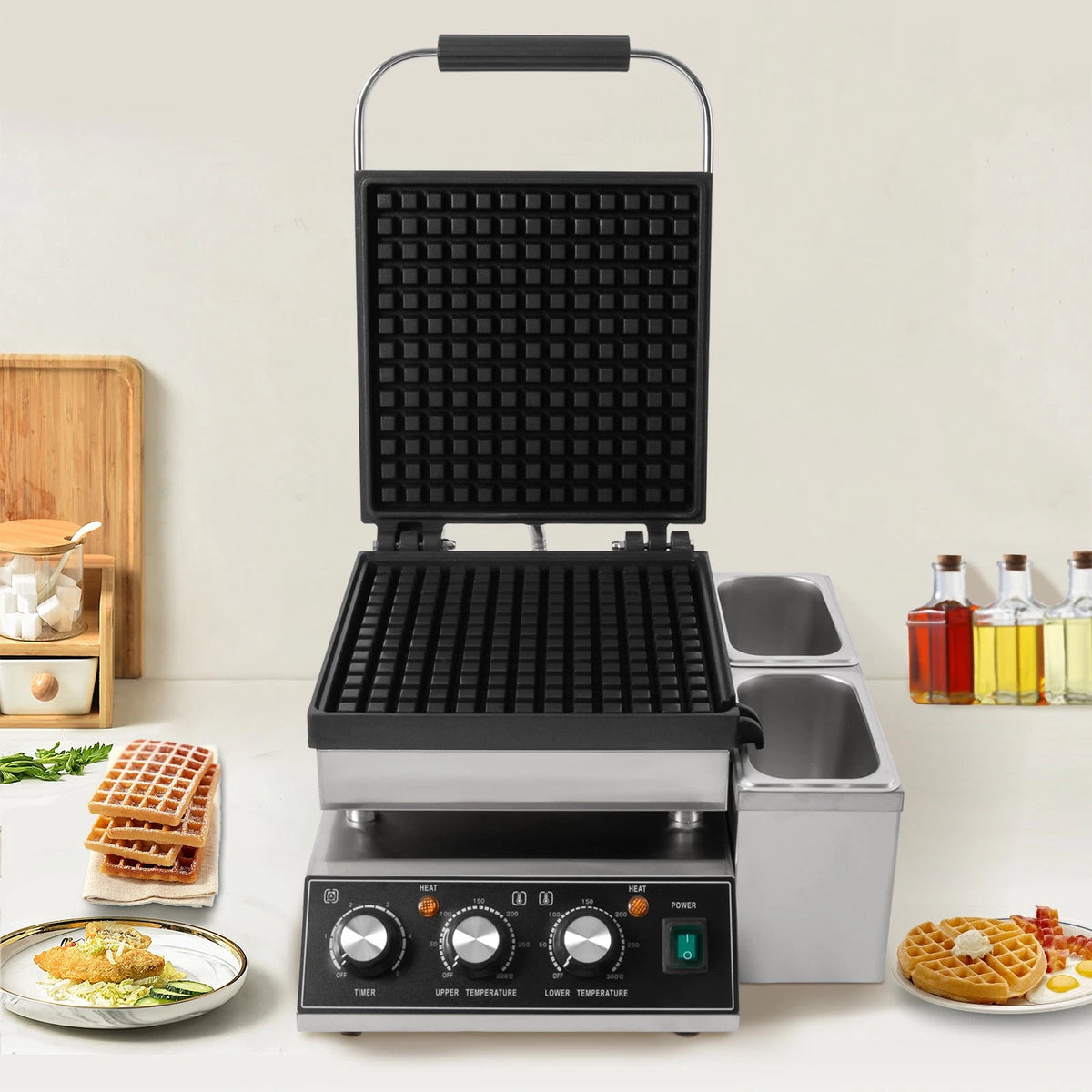 Stainless Steel Waffle Maker for Commercial Use (110V)