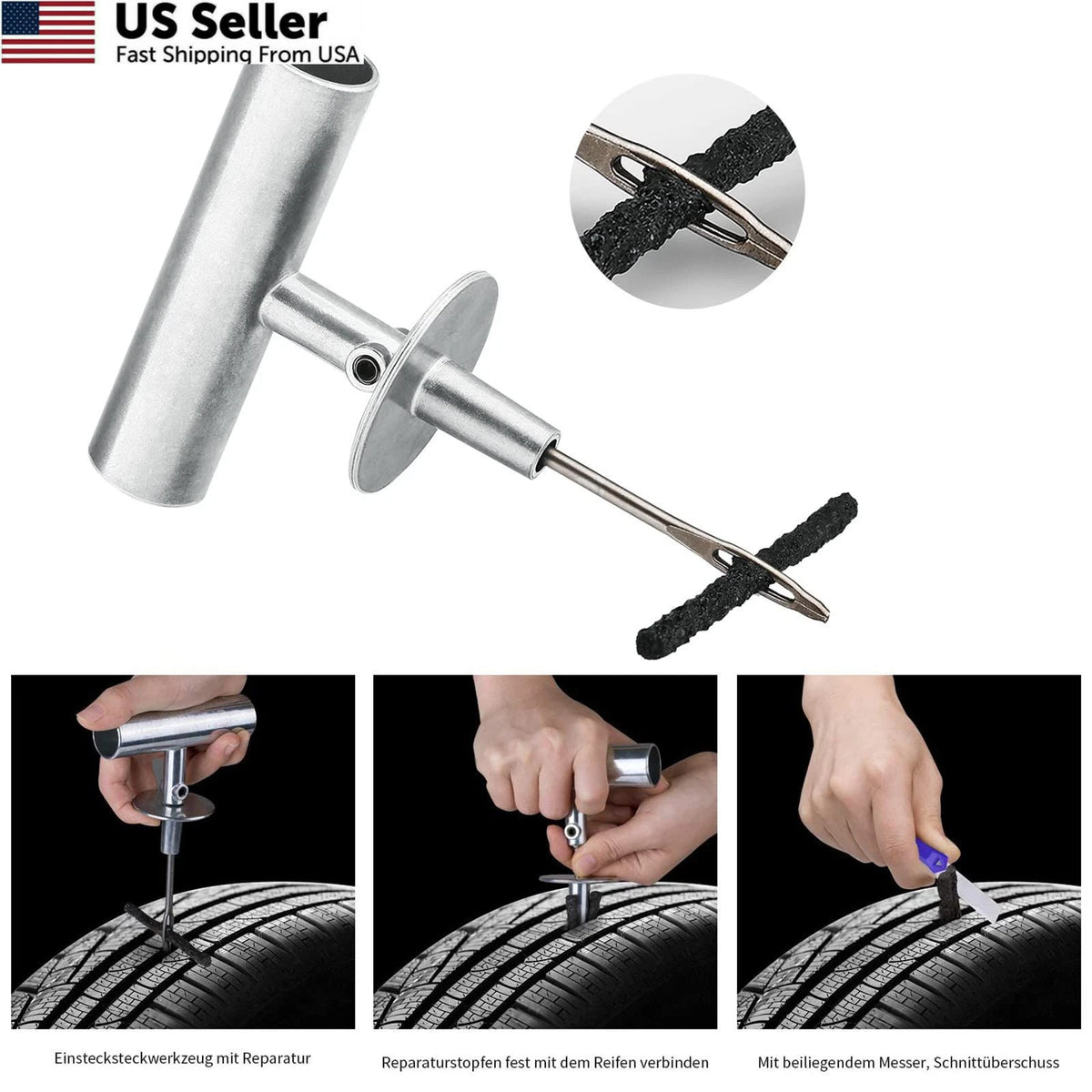 68-Piece Tire Repair Kit for Automotive Use (Heavy Duty Plug Kit)