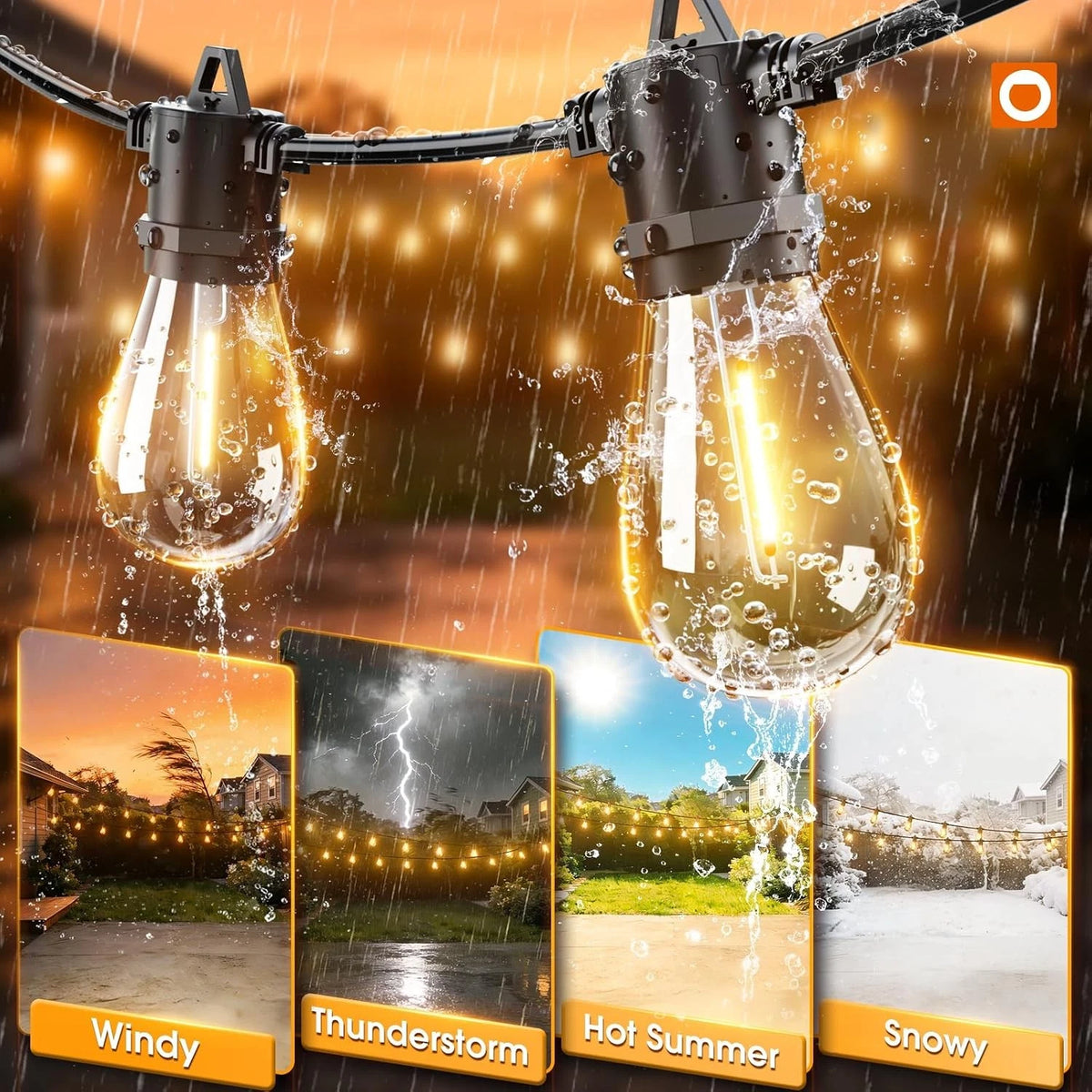 50ft LED Outdoor String Lights with Shatterproof Bulbs (Weatherproof)