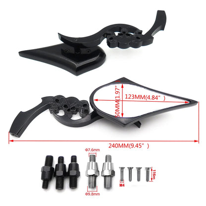 Black Billet Skull Blade Mirror for Honda Kawasaki Suzuki Cruiser (All Years)