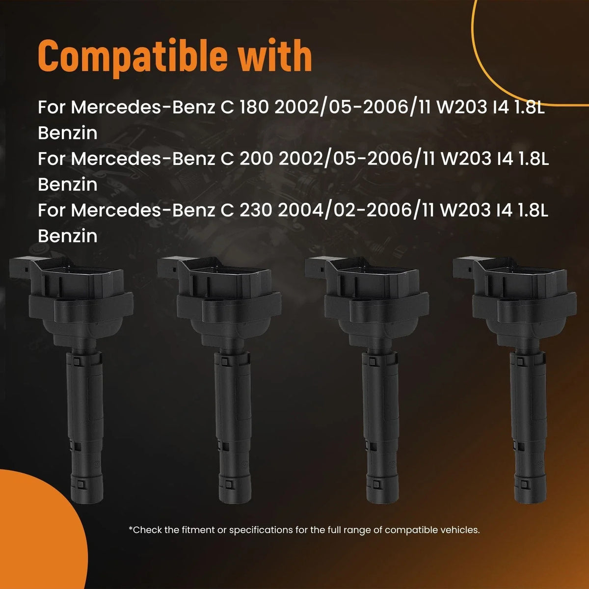 4X Ignition Coil Assembly Kit for Mercedes C180 C200 C230 W203 (2002–2006)