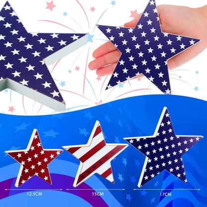 3 Pcs Wooden Stars Decorations for Table (4th of July, Memorial Day)