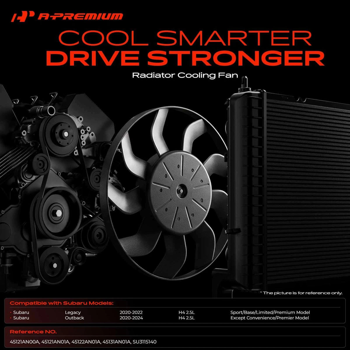 Dual Cooling Fan Assembly for Subaru Outback Legacy (45121AN00A, 45121AN01A, 45122AN01A, 45131AN01A, 624940)