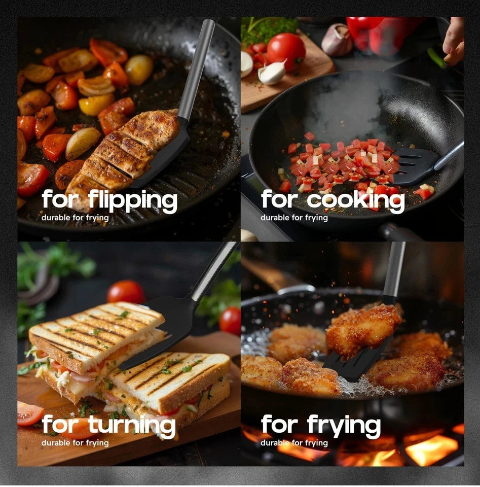 Set of 2 Silicone Spatulas for Kitchen Cooking (13.7"L x 3.2"W)