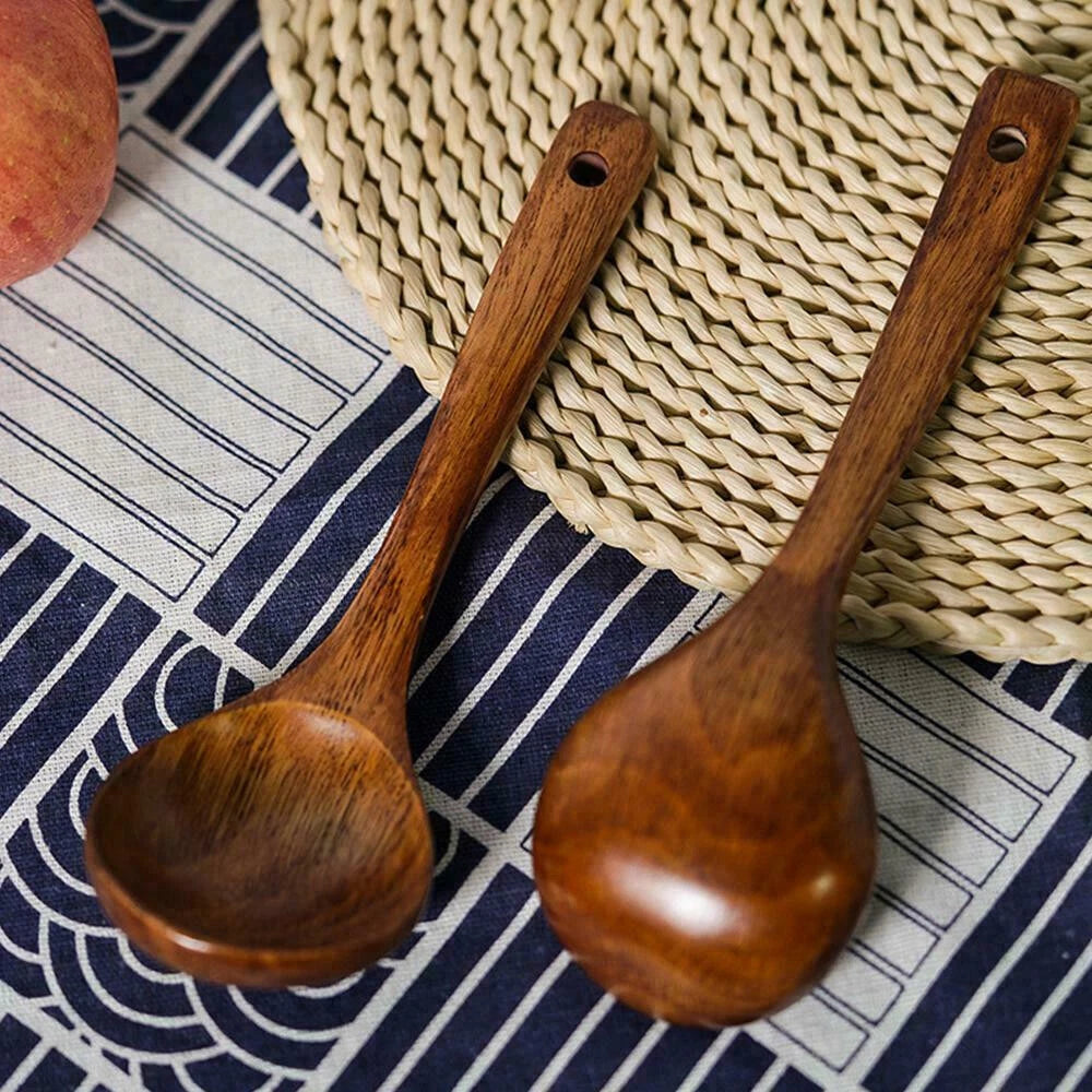 Pack of 2 Wooden Long Handle Ladles for Kitchen
