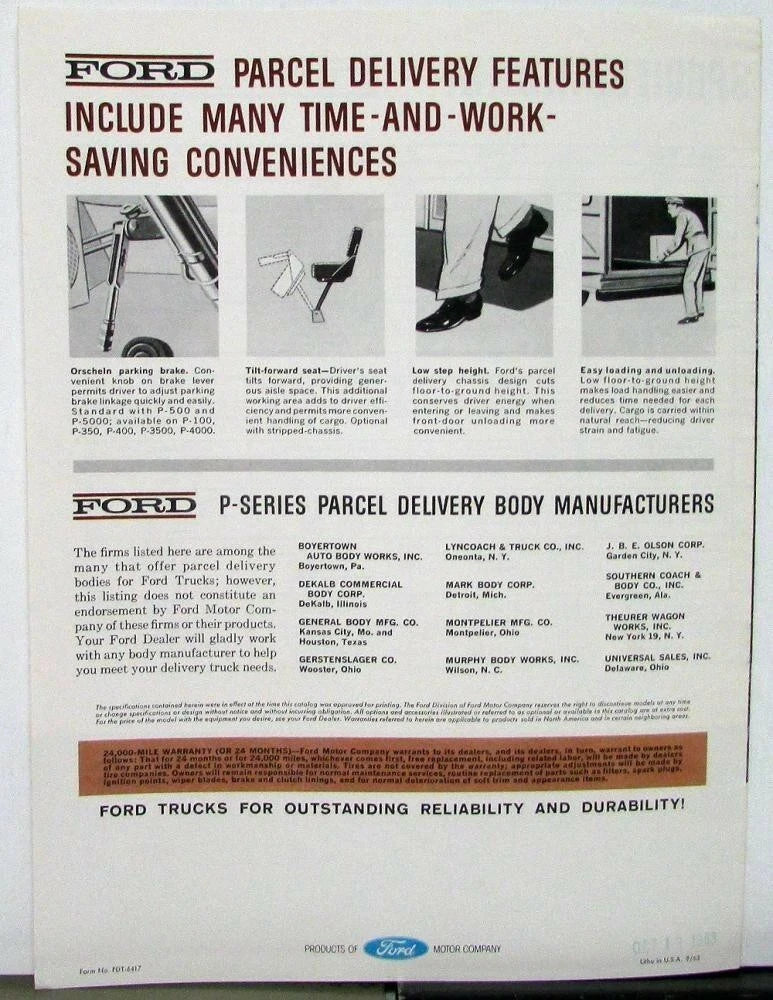 1964 Ford Parcel Delivery Truck Sales Brochure Original