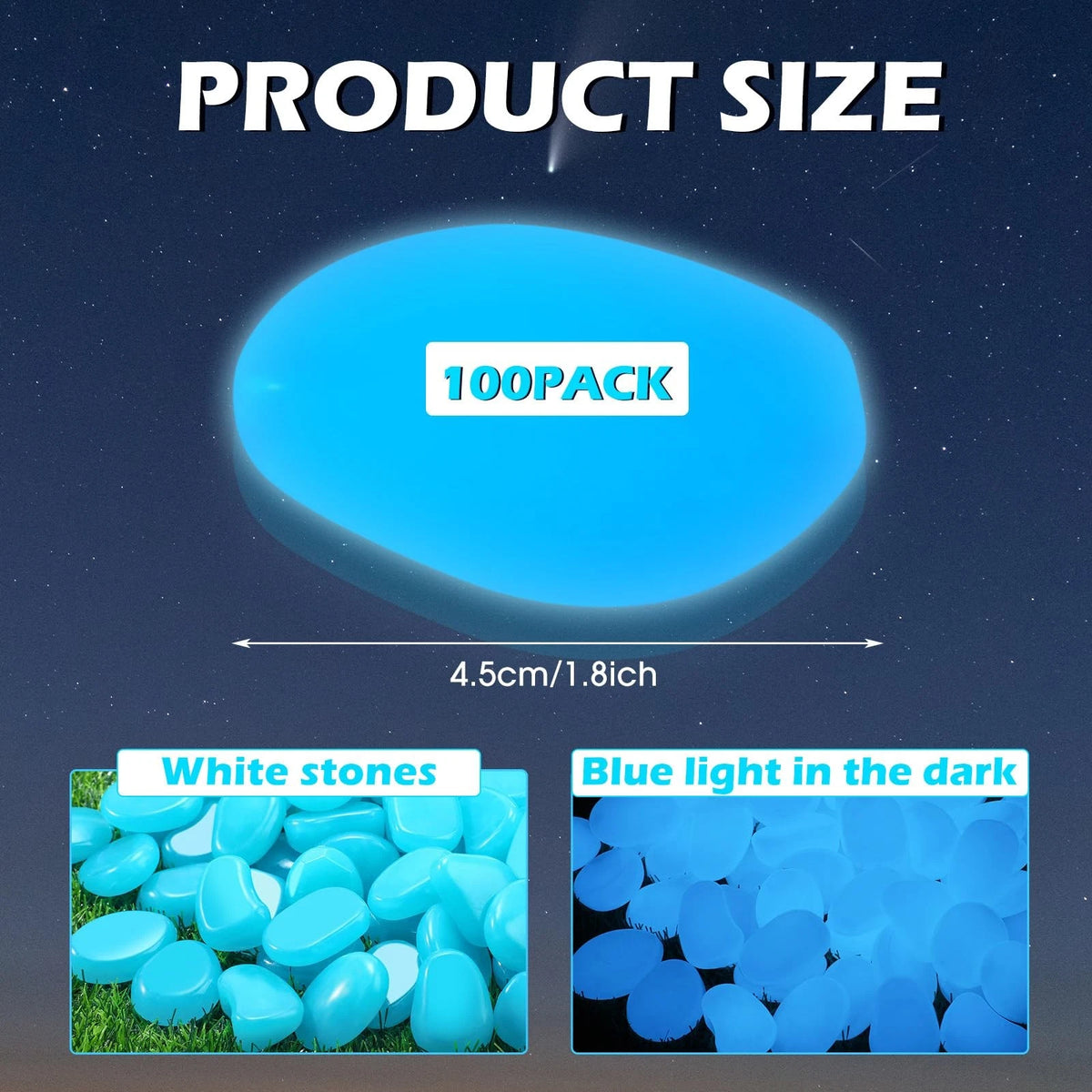 100 Pcs Glow in The Dark Rocks Pebbles for Outdoor Decor (1.8 Inch)
