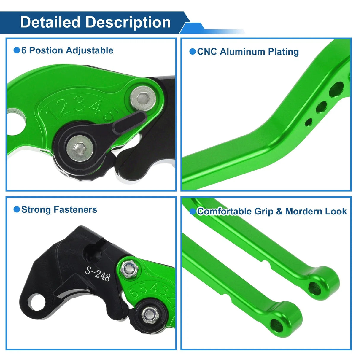 Short Brake Clutch Levers for Suzuki GSXR600 (1997–2003) Green 1 Pair
