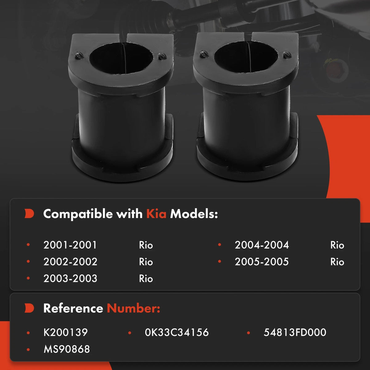 2X Front To Frame Sway Bar Bushing for Kia Rio (2001–2005) 0K33C34156, 54813FD000, MS90868