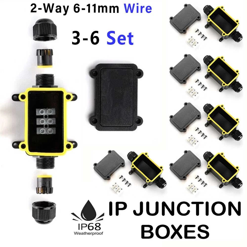2X Outdoor IP68 Waterproof Junction Box 2 Way 6-11mm Cable Connector