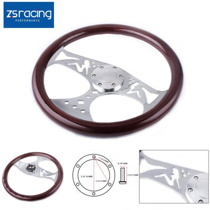 15" Classic Mahogany Wood Grain Steering Wheel for Universal Fit