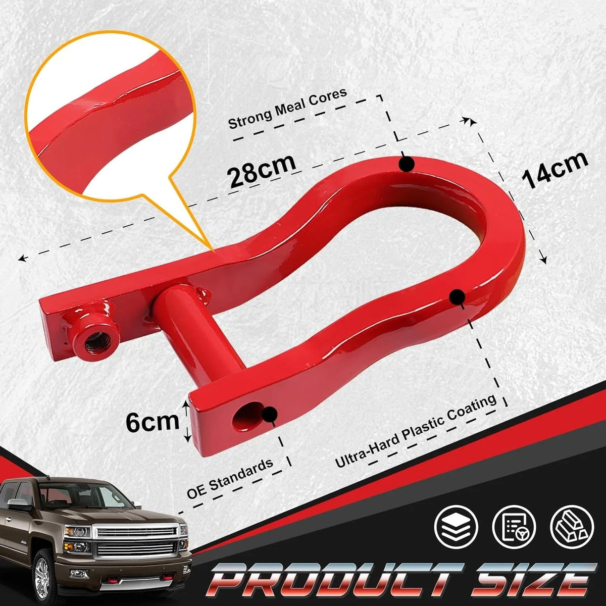 Pair of Red/Black Tow Hooks for Chevy Silverado GMC Sierra 1500 (2007–2019) 84192871