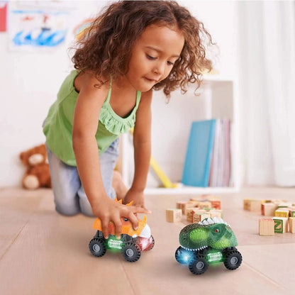 2X Battery Powered Dinosaur Car Toys with LED Light for Boys Girls