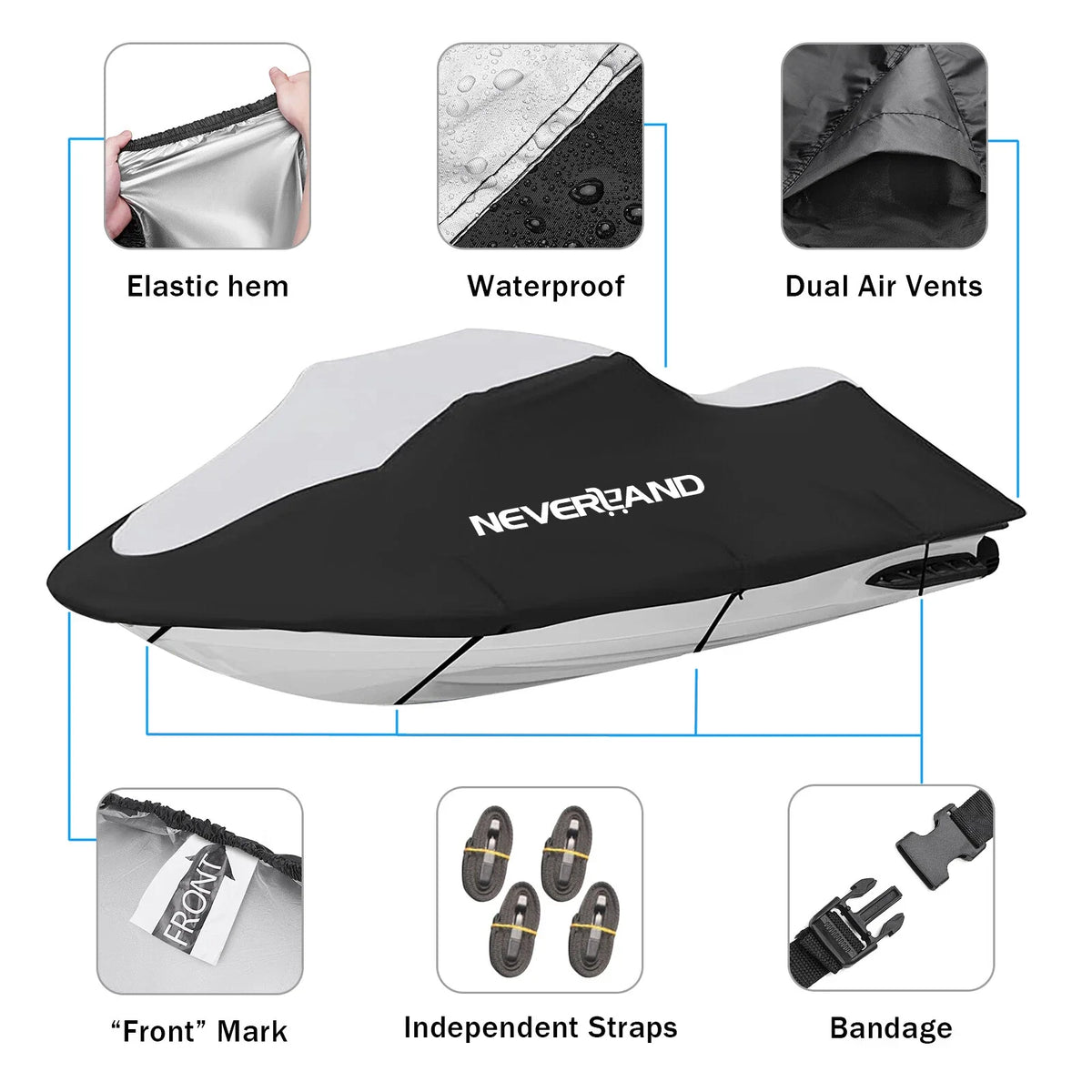 Trailerable Jet Ski Cover for Up to 120" Trailer (Waterproof, Heavy Duty)