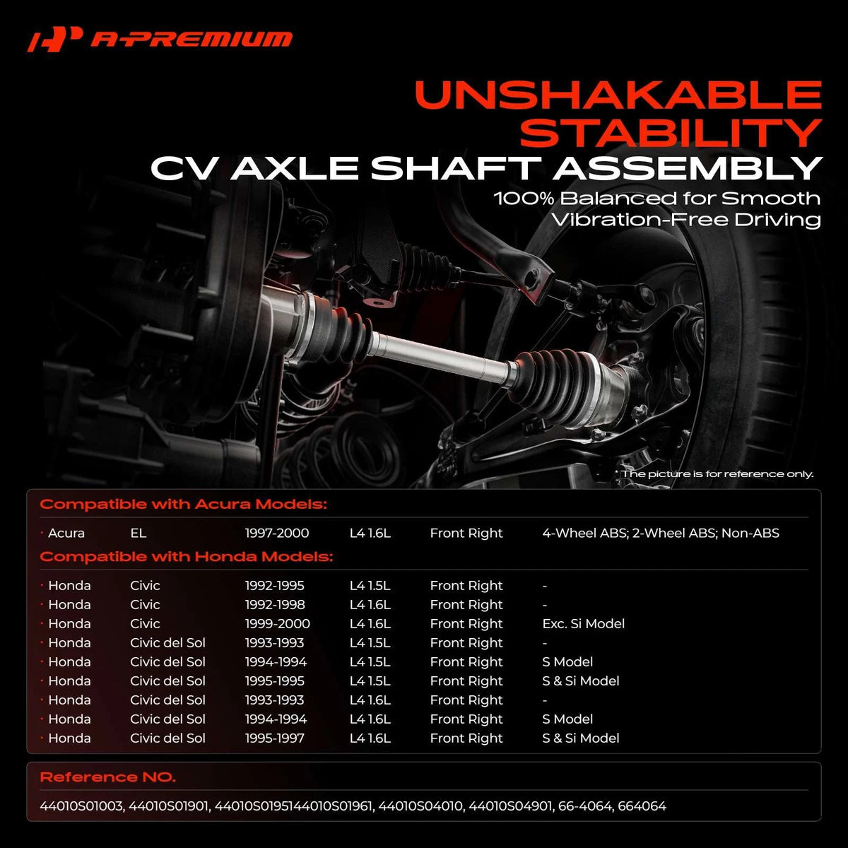 A-Premium CV Axle Shaft Assembly Front RH for Honda Civic (1996–2000) 66-4064, 44010S01003, 44010S01901, 44010S01951, 44010S01961