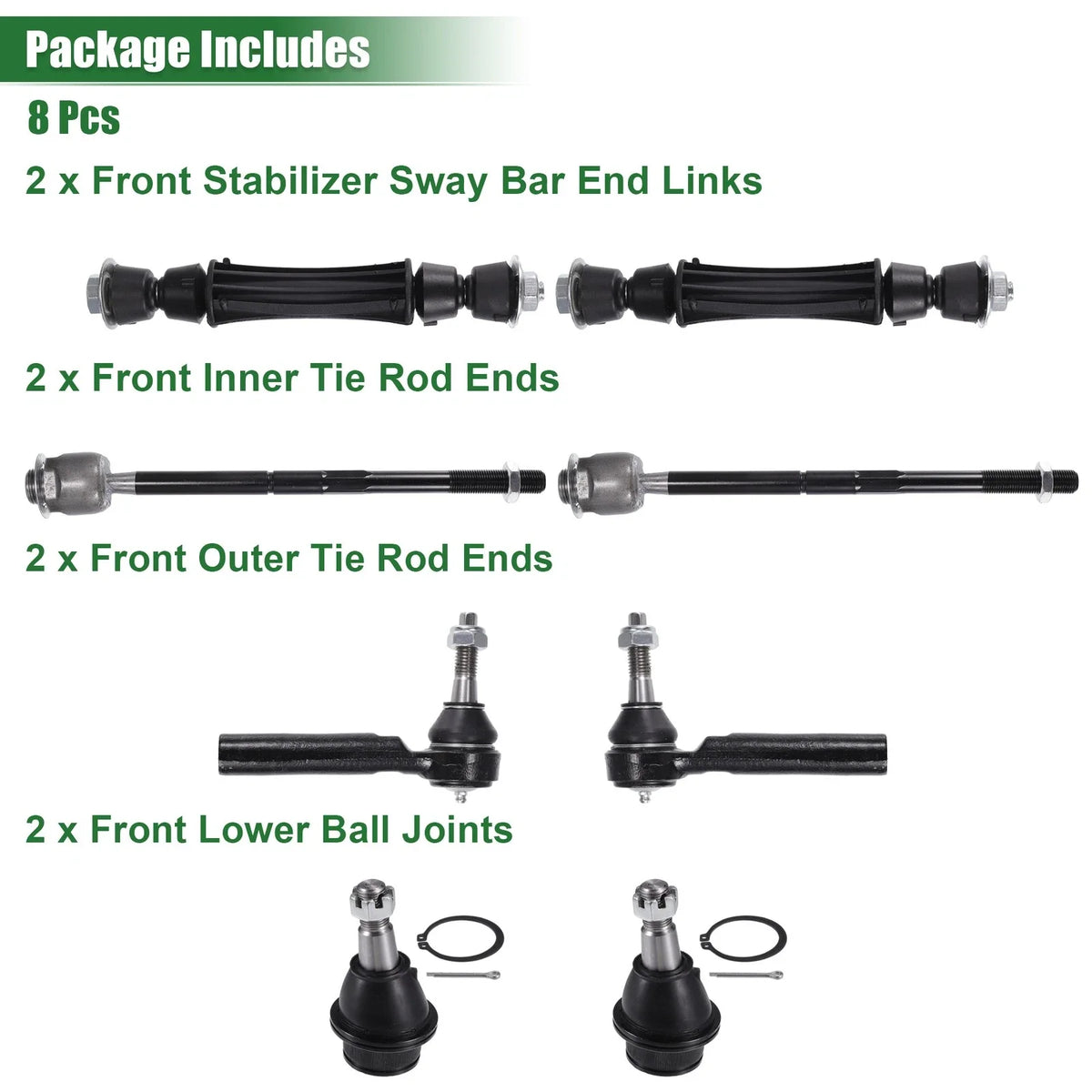 8pcs Front Suspension Kit Tie Rod End for Cadillac Escalade (2002–2023) No. ES800223/K6541