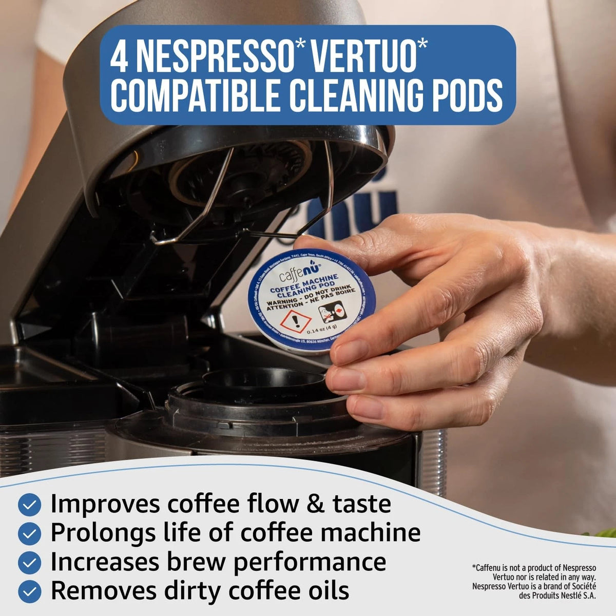 Set of 4 Caffenu Cleaning Pods for Nespresso Vertuo (2015–2023)