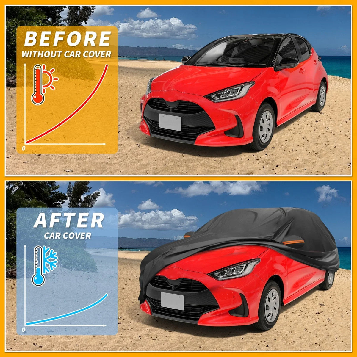 Waterproof Car Cover for Toyota Yaris (210D-PU, Black, All Weather)