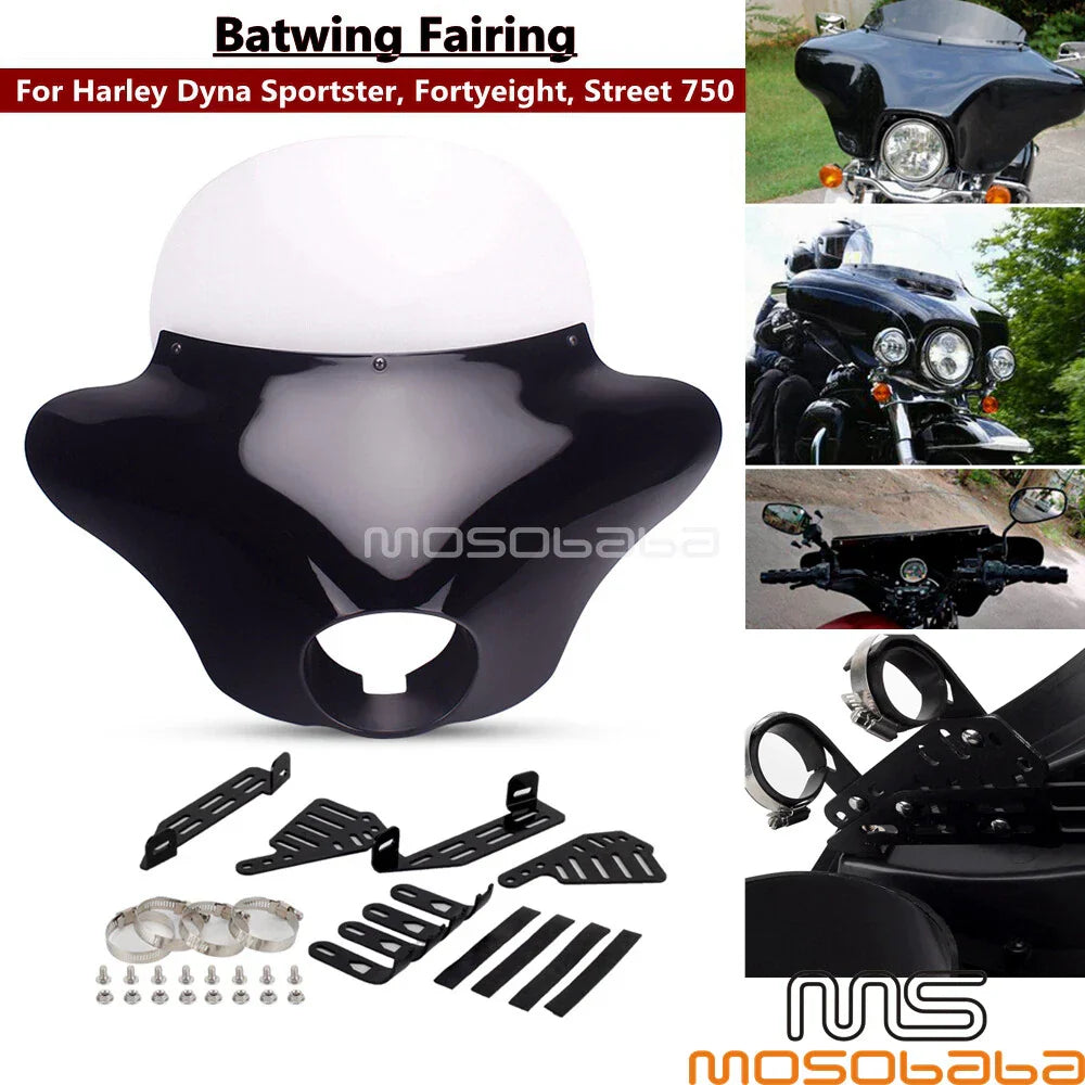 Windshield & Batwing Fairing for Harley Sportster 48 XL1200X 883 Dyna (2010-2023)