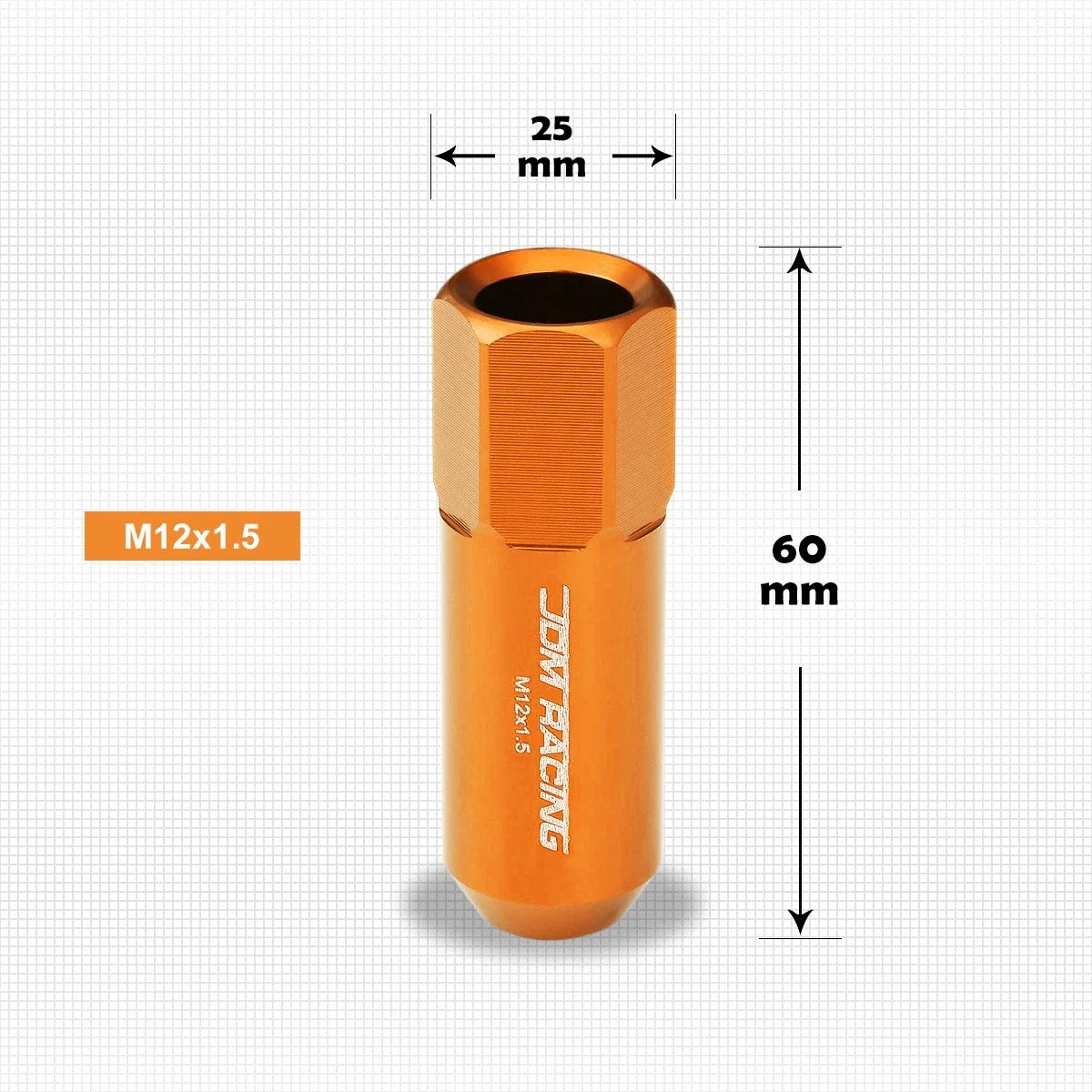 20Pc M12X1.5 Orange JDM Open-End Acorn Hex Wheel Lug Nuts + Extension 25mm
