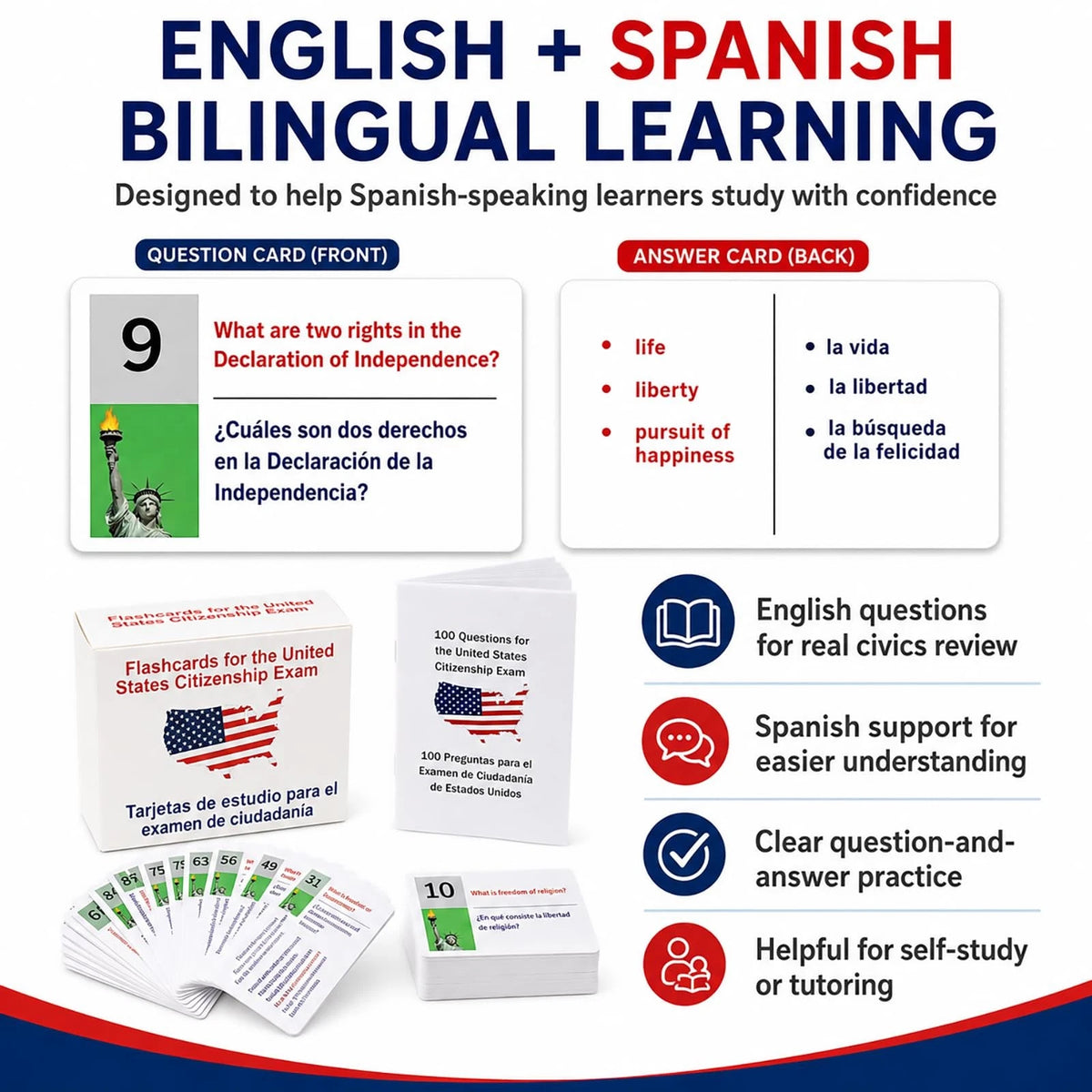 US Citizenship Flash Cards 2026 (3.5 x 2.5 inches, White)