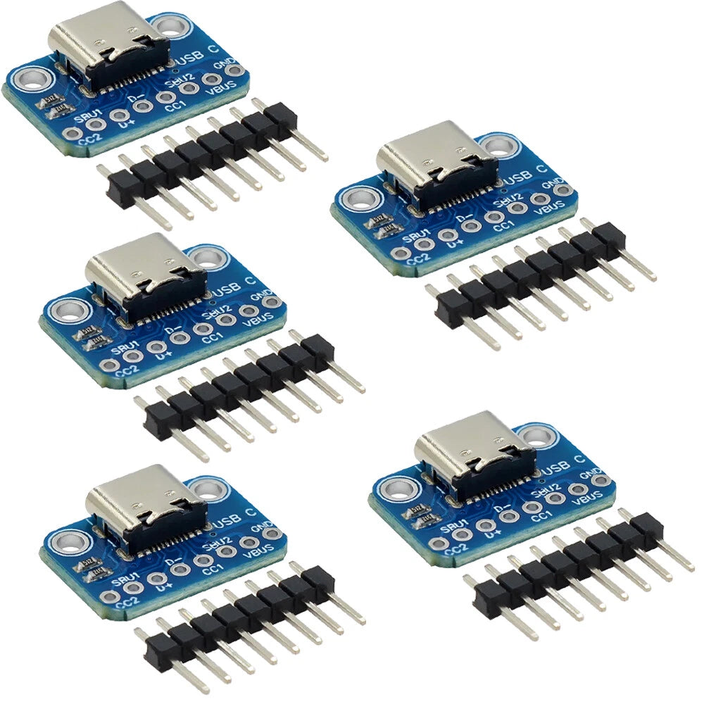 5X USB Type C Breakout Board Female 2.54MM with Pin Header Connector