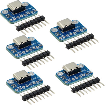 5X USB Type C Breakout Board Female 2.54MM with Pin Header Connector