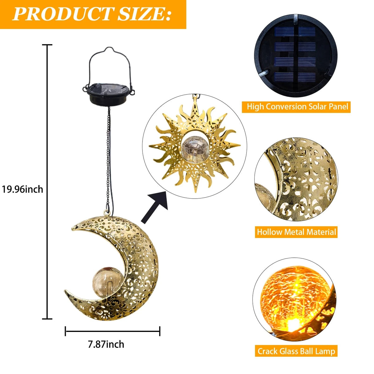 Solar Hanging Sun and Moon Lights for Garden - Bronze Color