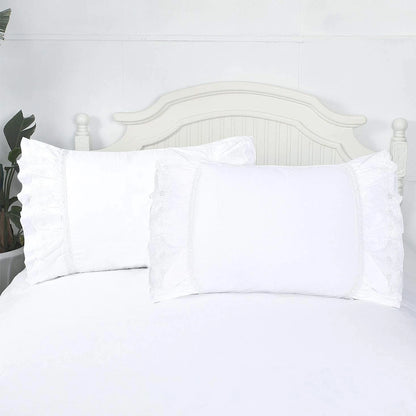 Eyelet Pillow Shams Set of 2 Lace Ruffled Standard White 20 x 26"