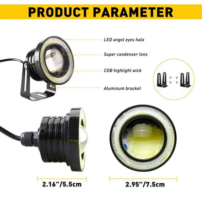 2X 3" COB LED Fog Light Projector Angel Eye Halo Ring for EXV