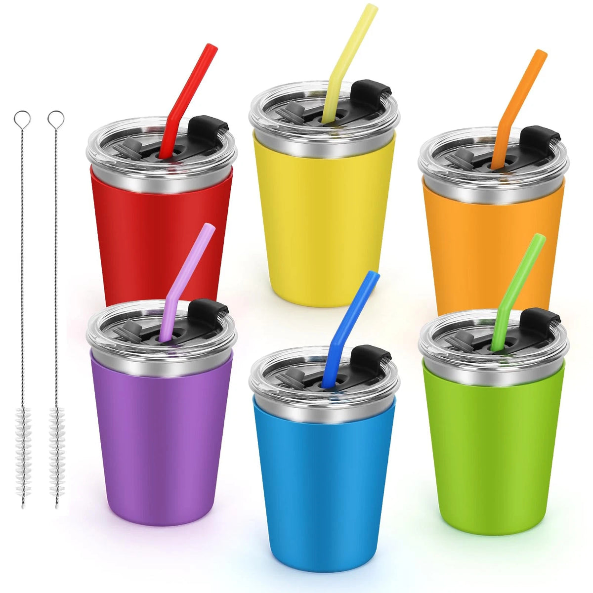 6-Pack Spill Proof Cups for Kids (12oz) with Straws and Lids