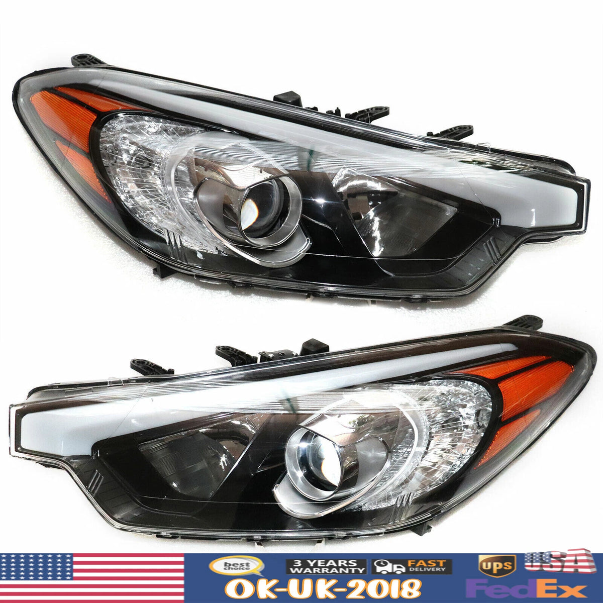 Pair of Halogen Headlights for Kia Forte (2014–2016) 92101A7200, 92102A7200, KI2502170, KI2503170