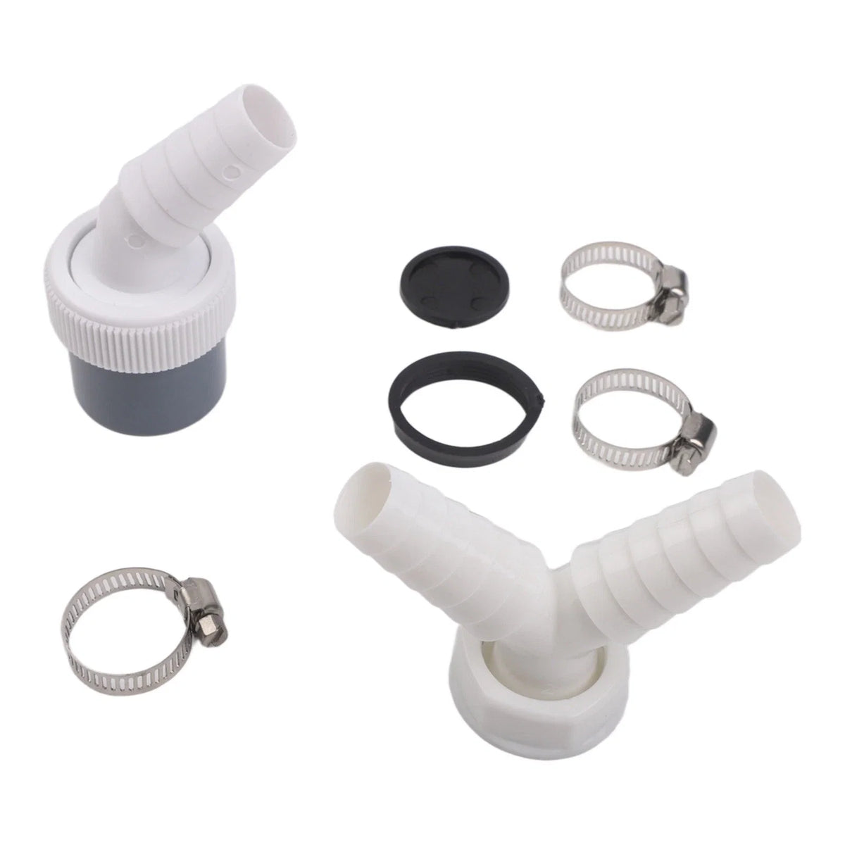 2X PVC Y Splitter Adapter and Clamps for Washing Machine Drain Fittings