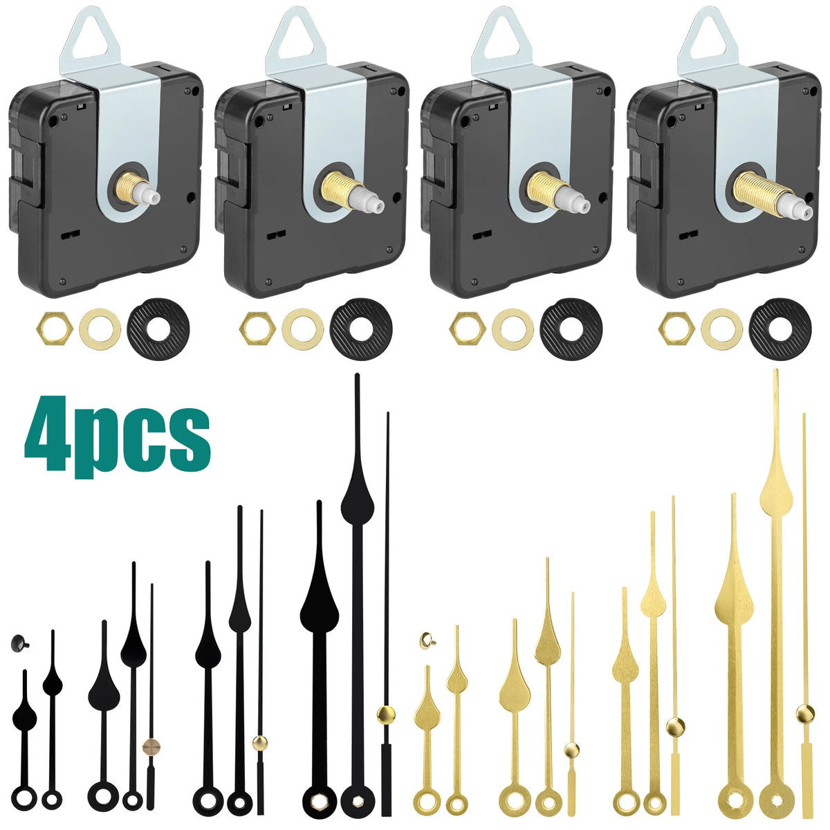 Set of 4 DIY Wall Clock Movement Mechanism Replacement Parts Kit