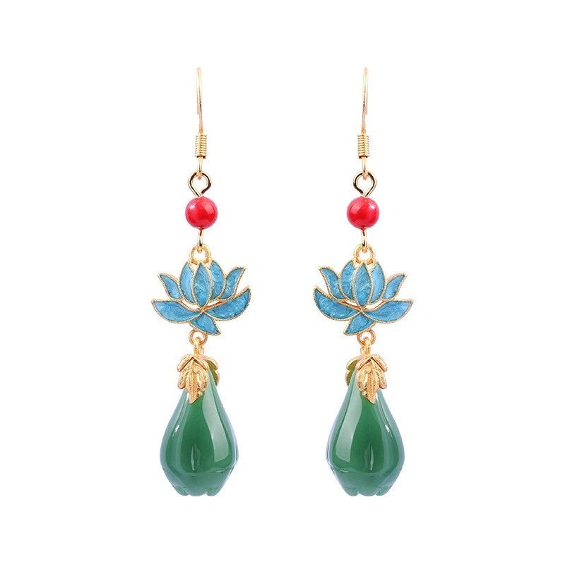 Set of 2 Bohemian Turquoise Gemstone Drop Earrings - Gold Plated Hook