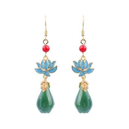 Set of 2 Bohemian Turquoise Gemstone Drop Earrings - Gold Plated Hook