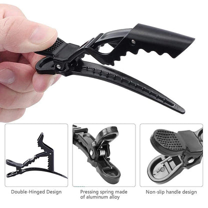 Set of 4 Matte Black Crocodile Hair Clips for Salon Hairdressing