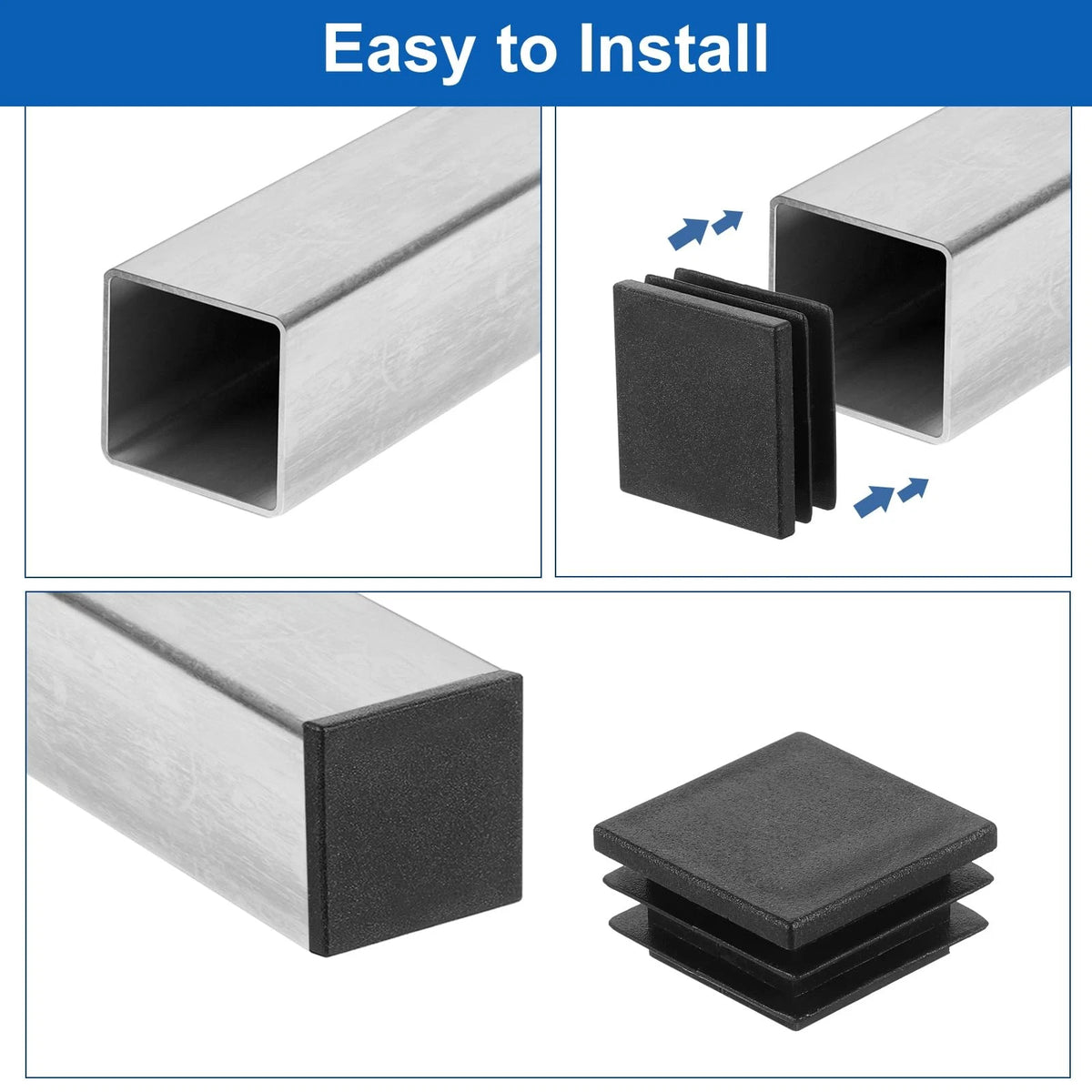 Set of 50 Black 3/8" Square Tubing End Caps for Various Applications