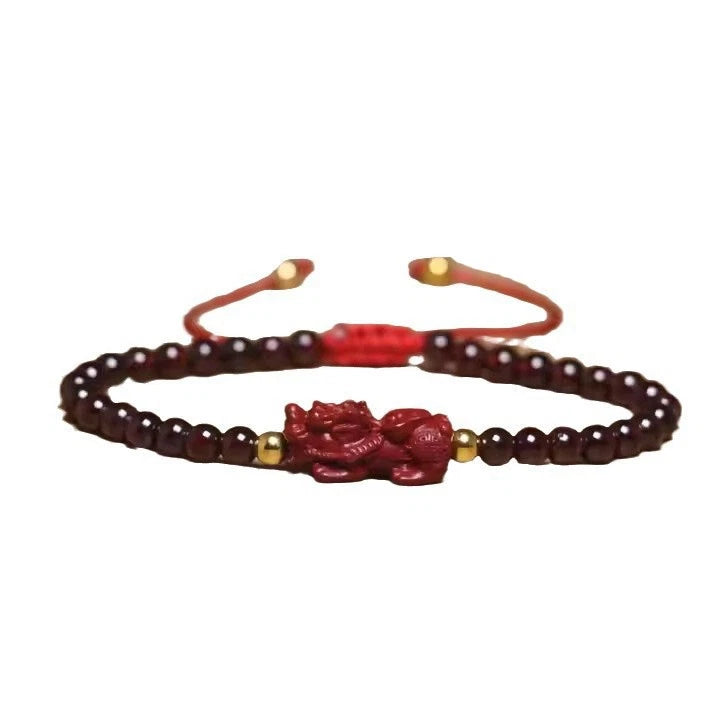Natural Garnet Pixiu Crystal Gemstone Bead Bracelet for Protection Success Wealth