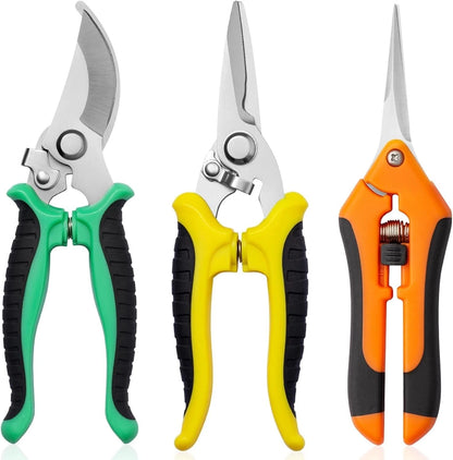 3X Garden Pruning Shears Set - Stainless Steel Gardening Scissors