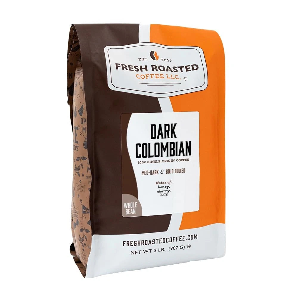 Whole Bean Coffee Dark Roast Colombian 2lb MedDark Kosher Honey Cherry