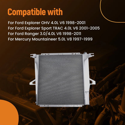 3 Row Aluminum Radiator for Ford Explorer 4.0L V6 (1998–2001) CU2310 RAD2310
