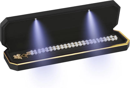 Luxury LED Necklace Long Chain Gift Box with Light, Velvet Jewelry Black