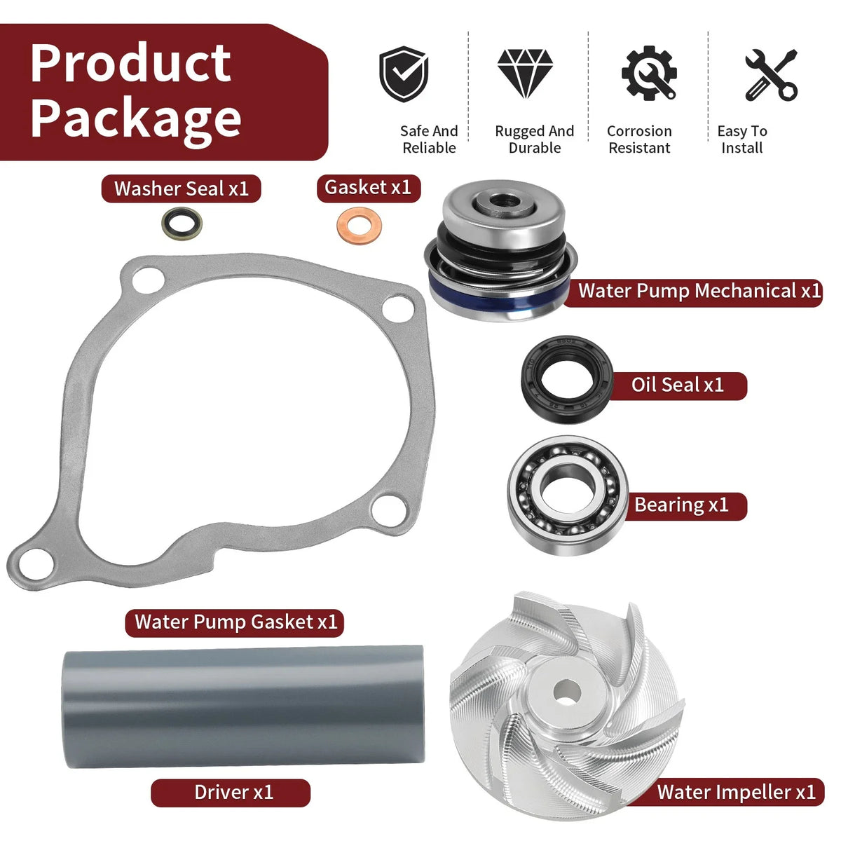 Water Pump Seal Rebuild Kit + Impeller Driver for Polaris Sportsman 450 (2006–2007)